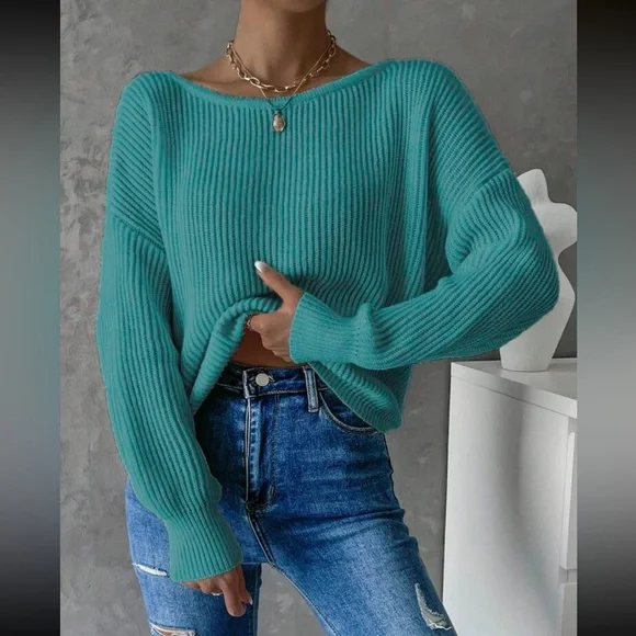 Cozy twist back ribbed knit sweater top